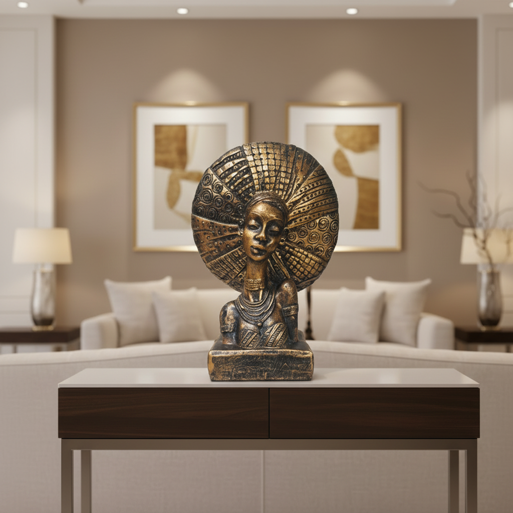 Antique Golden Sculpture of Traditional African Woman