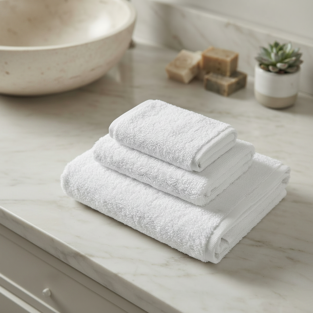 3-PCS White Towels Set (01 Bath Towel, 01 Hand Towel & 01 Face Towel)