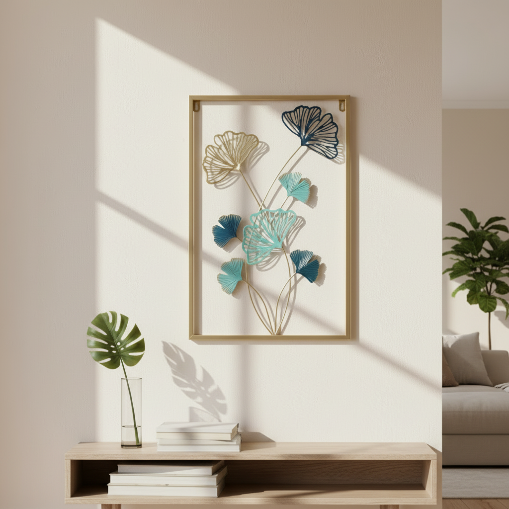 Golden Metallic Rectangular 3d Flowers Wall Décor