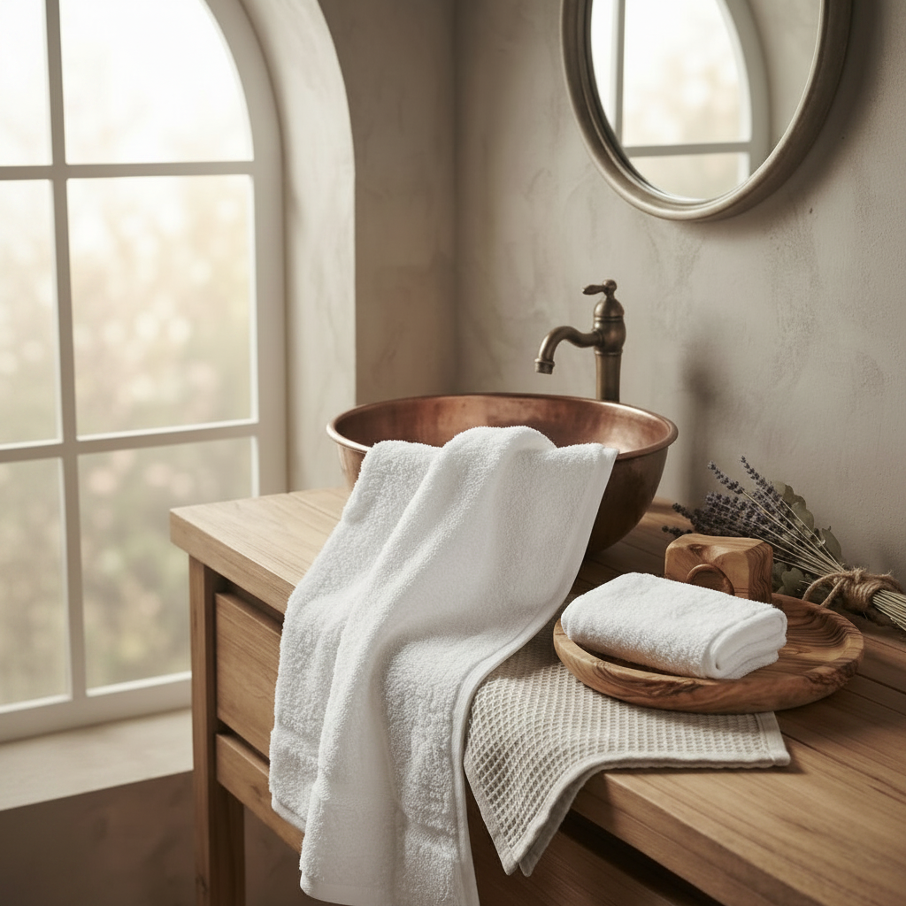 3-PCS White Towels Set (01 Bath Towel, 01 Hand Towel & 01 Face Towel)