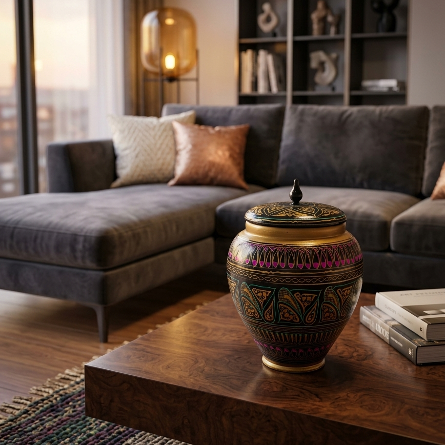 Pink-Yellow-Black Wooden Artistic Naqshi Candy Jar