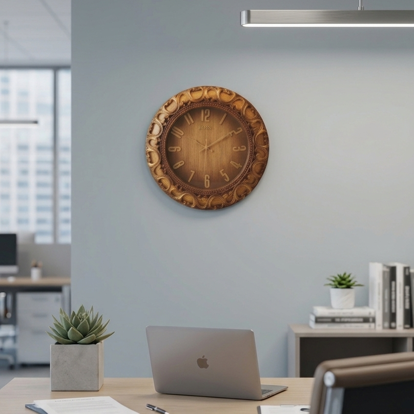 Brown Round Shape Wall Clock (Brand : BOSS)