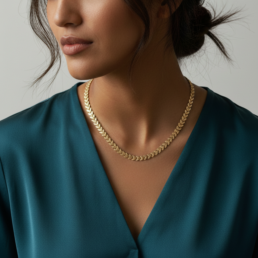 Trendy Golden Leaf Shape Chain in Gift Packing