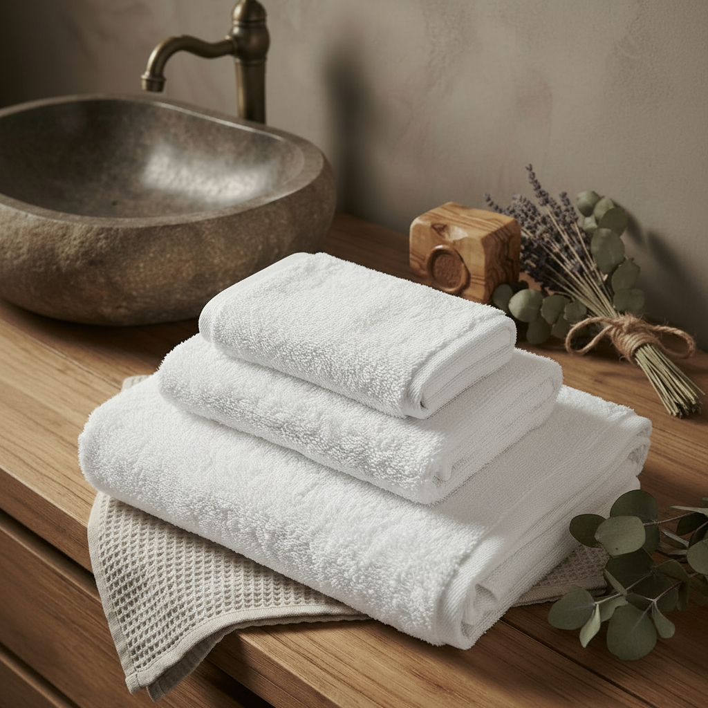 3-PCS White Towels Set (01 Bath Towel, 01 Hand Towel & 01 Face Towel)