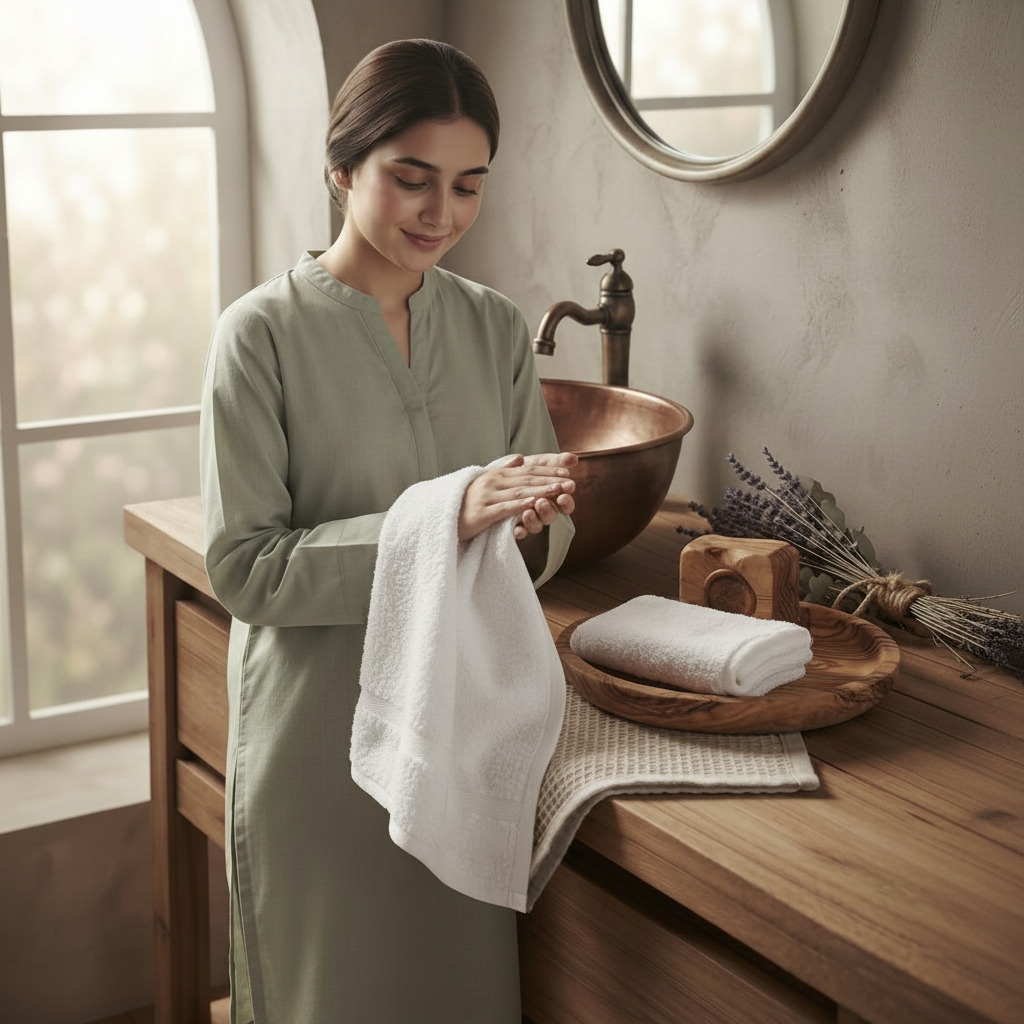3-PCS White Towels Set (01 Bath Towel, 01 Hand Towel & 01 Face Towel)