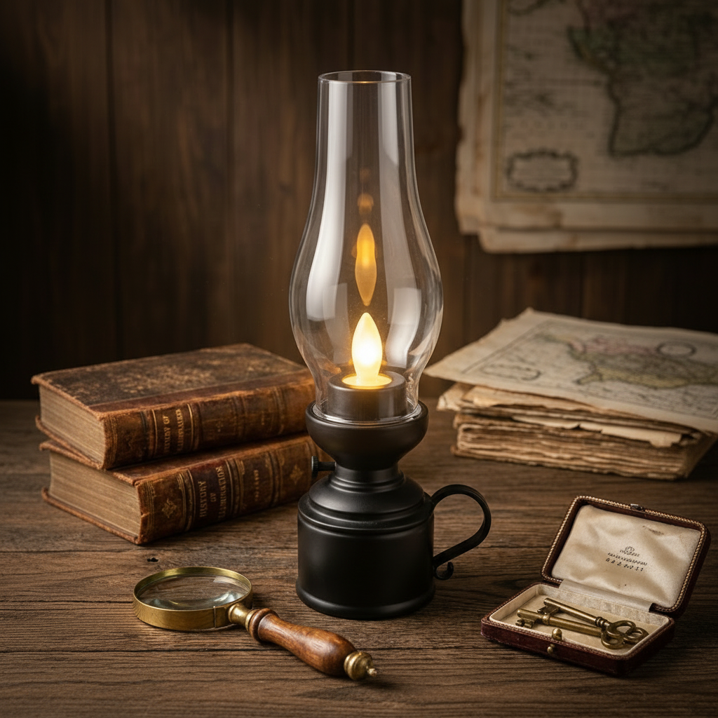 Black Plastic Lantern with LED Candle surrounded by Transparent Plastic shade
