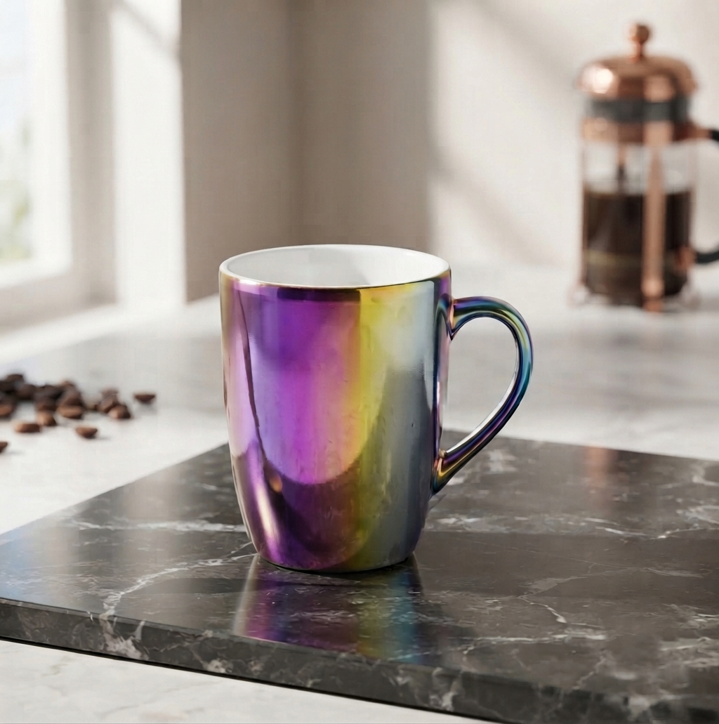 Golden Rainbow Ceramics Coffee Mug with Stirring Spoon