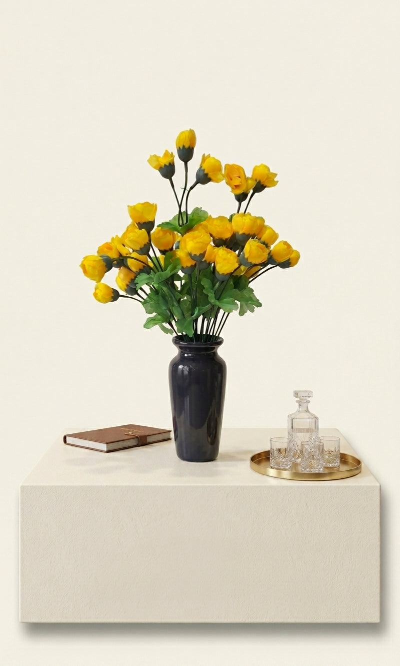 Black Classic Ceramic Vase with 2 Bunches of Yellow flowers