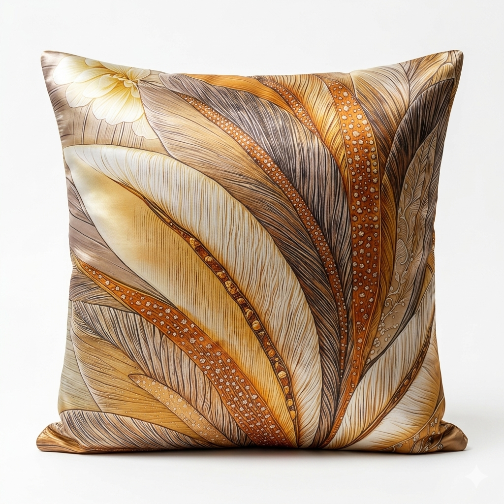 Pack of 2 Cushion Covers of 3-D Photo Printed (Foil) Autumn Leaves (Without Filling)