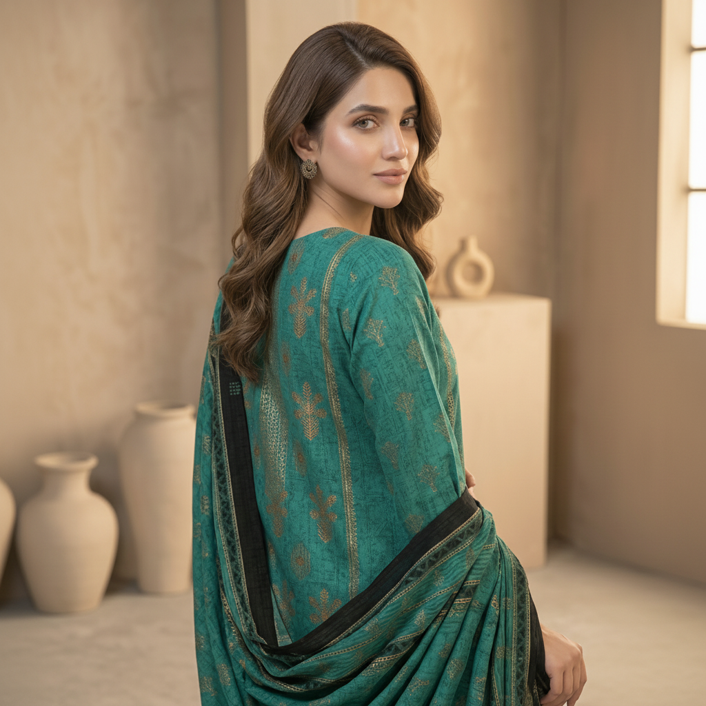 3-Pcs Printed & Embroidered Lawn Suit (Stitched)