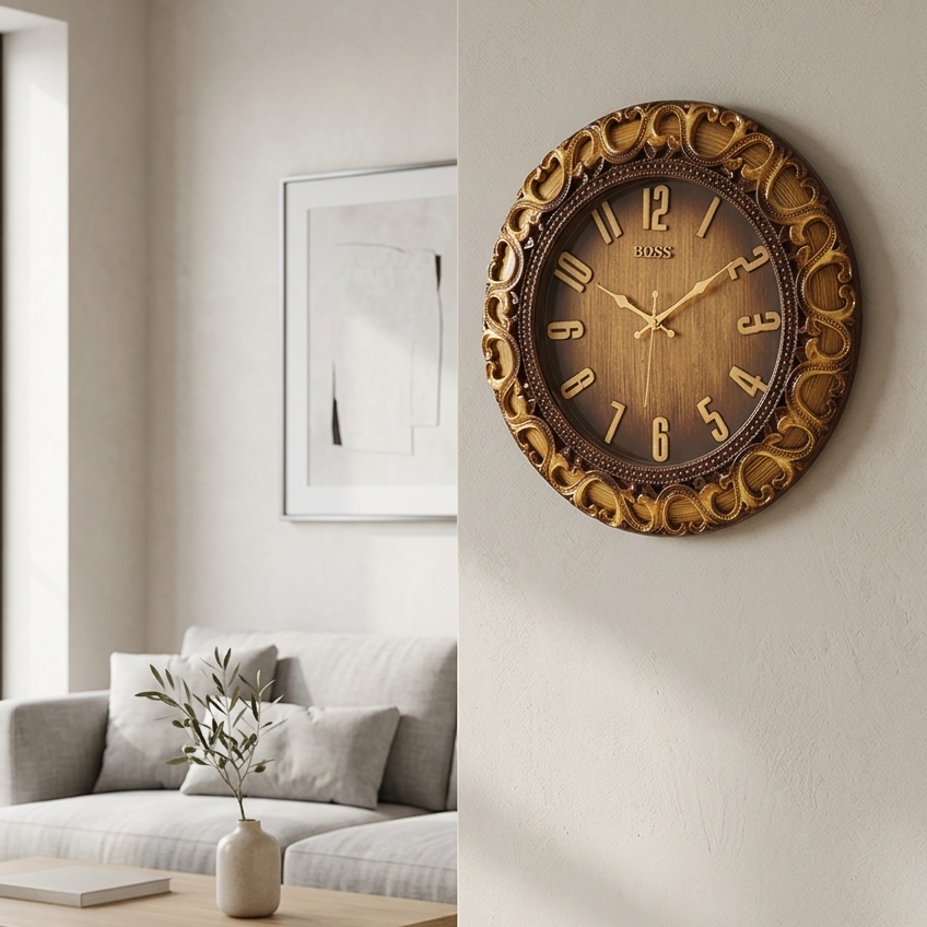 Brown Round Shape Wall Clock (Brand : BOSS)