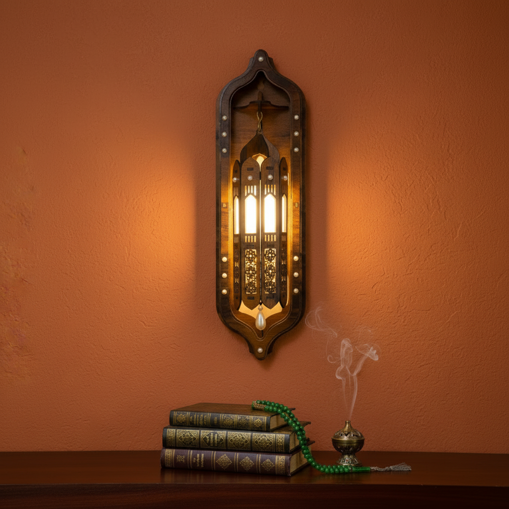 Dark Brown Wooden Wall Décor Hanging LED Lamp (01 Piece)