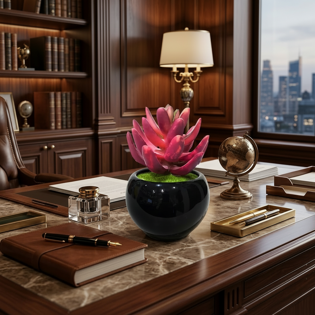 Black Ceramics Pot with artificial Plant