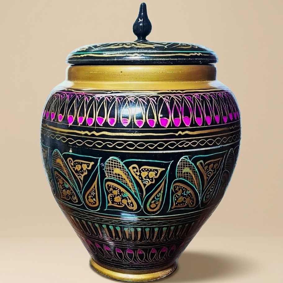 Pink-Yellow-Black Wooden Artistic Naqshi Candy Jar