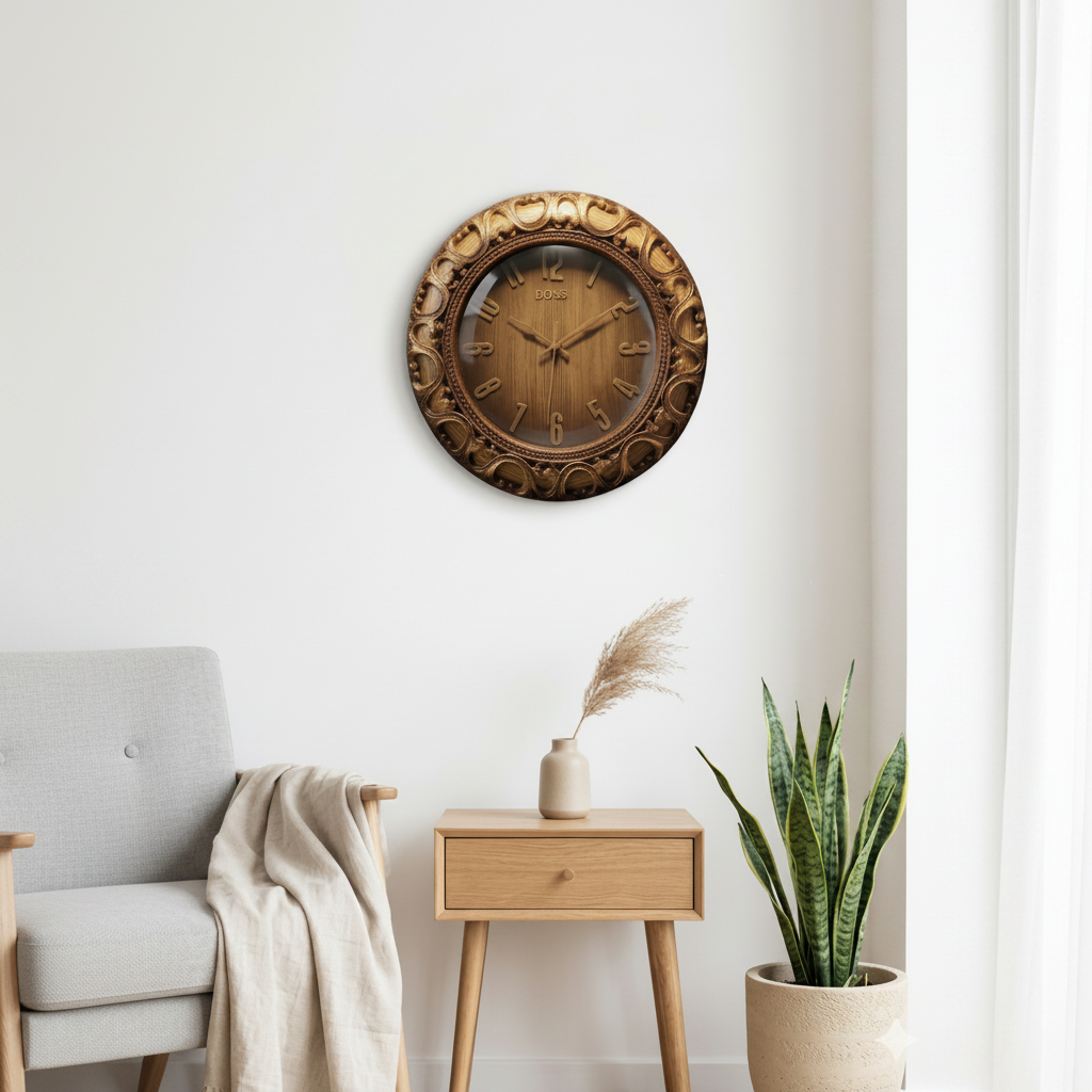 Brown Round Shape Wall Clock (Brand : BOSS)