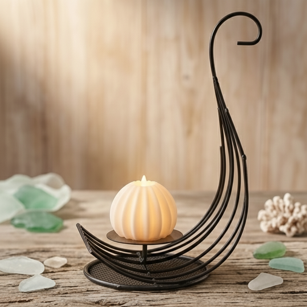 Black Metallic Boat Sail Candle holder with LED Candle