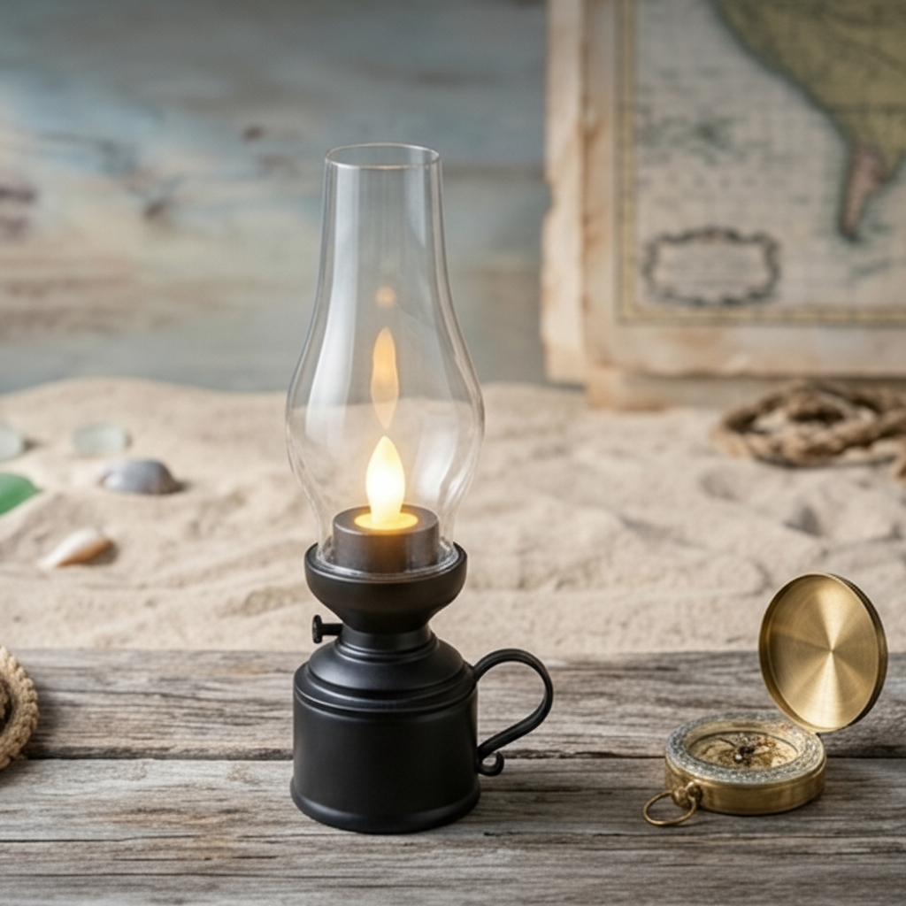 Black Plastic Lantern with LED Candle surrounded by Transparent Plastic shade