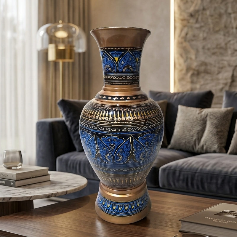 Hand Made Wooden Painted / Naqshi decorative Vase (without Flowers)