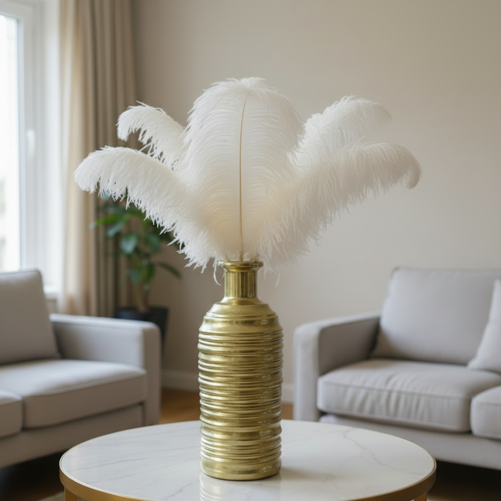 Golden Resin Vase Bottle Shape - Horizontal Lines (without Flowers)