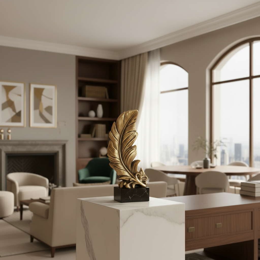 Golden-Black Vintage look Feather Sculpture