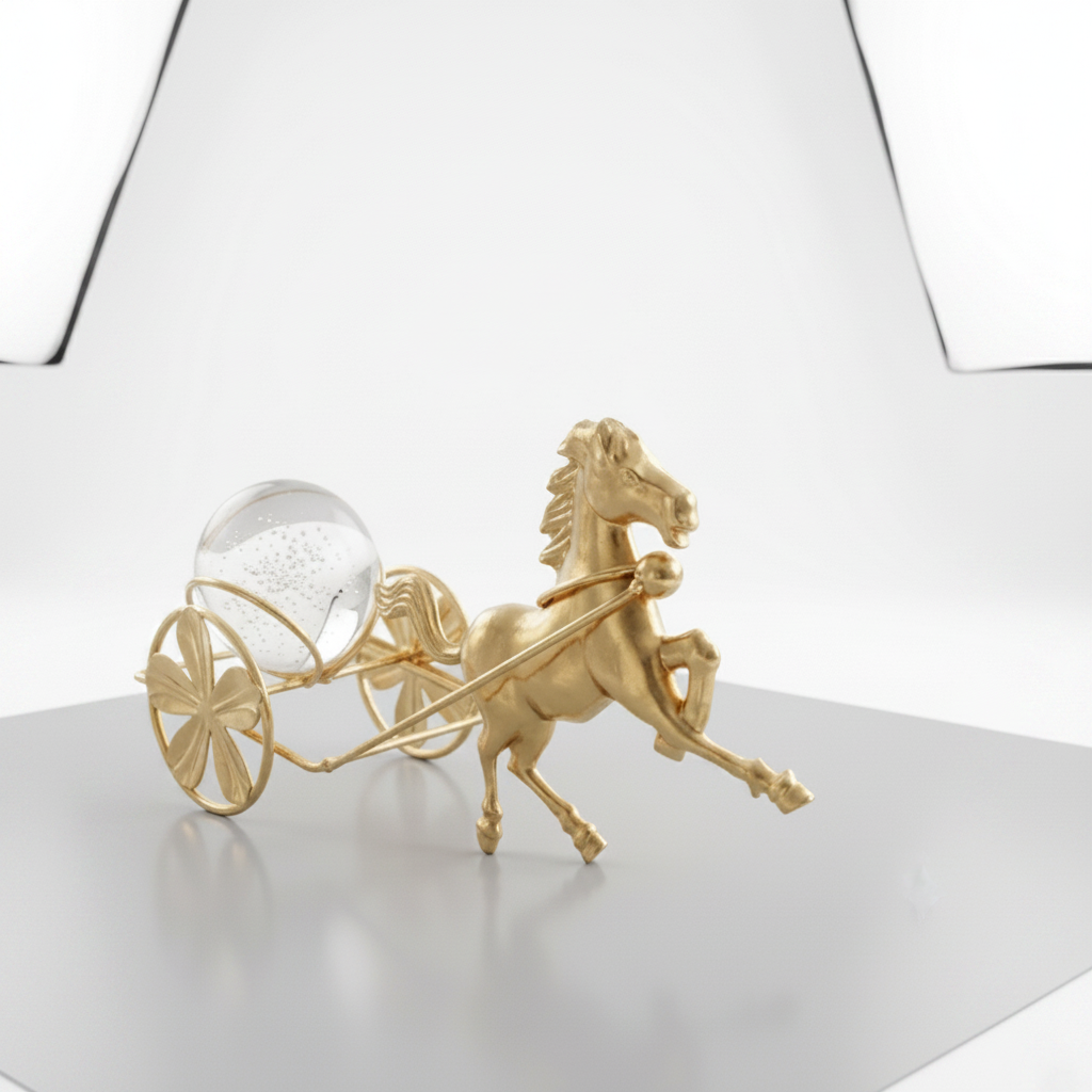 Crystal Ball on a Classic Golden metallic Horse Cart