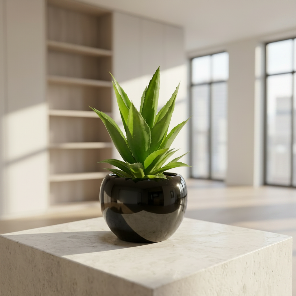 Black Ceramics Pot with artificial Cactus Plant