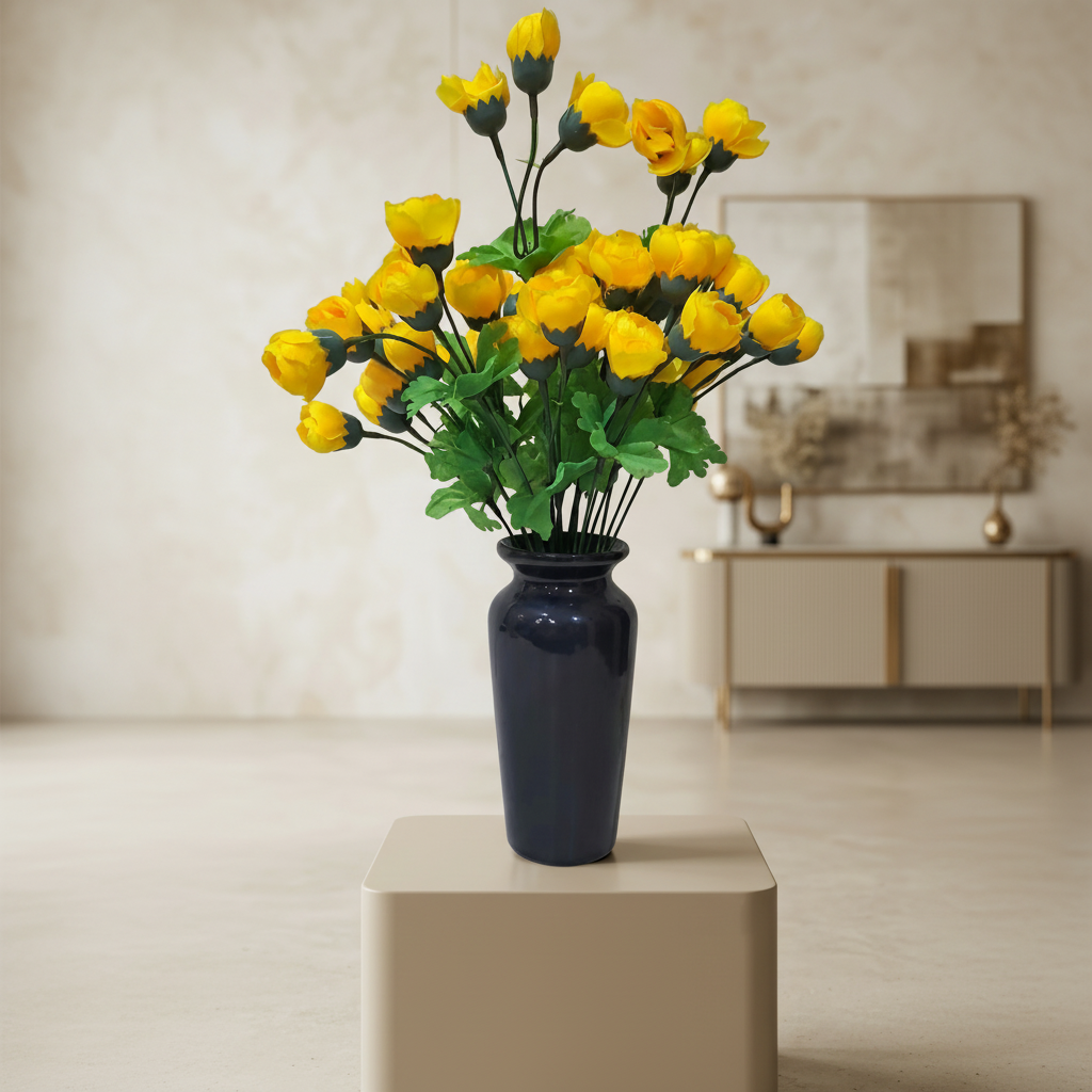 Black Classic Ceramic Vase with 2 Bunches of Yellow flowers