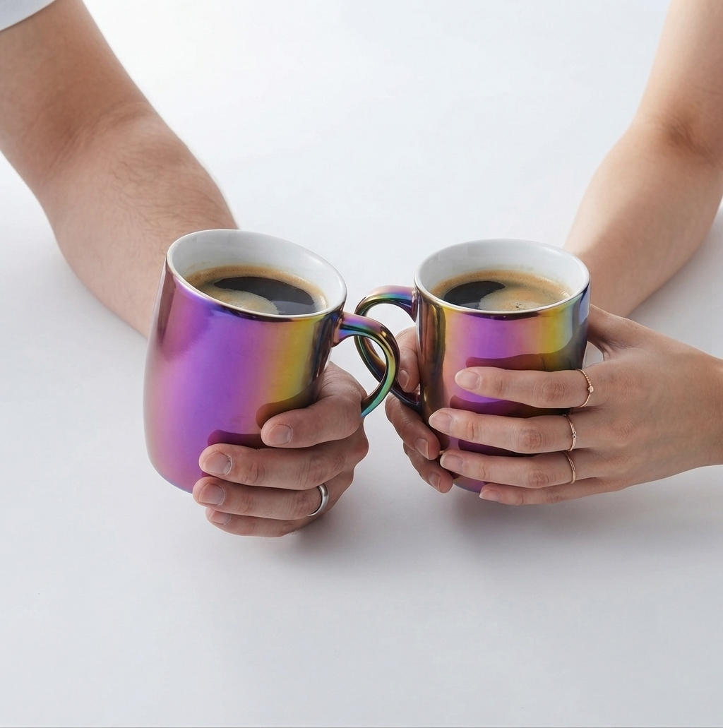 Golden Rainbow Ceramics Coffee Mug with Stirring Spoon