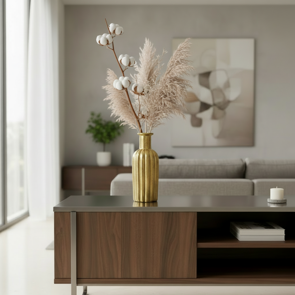 Golden Resin Vase Bottle Shape - Vertical Lines (without Flowers)