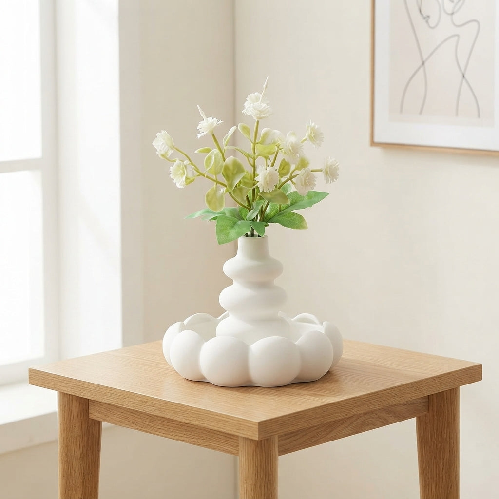 Nordic-style stacked-bubble flower vase set with a matching tray and artificial floral arrangement