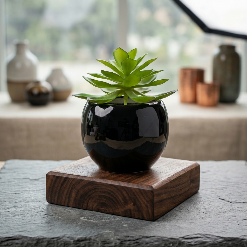 Black Ceramics Pot with artificial Succulent Plant