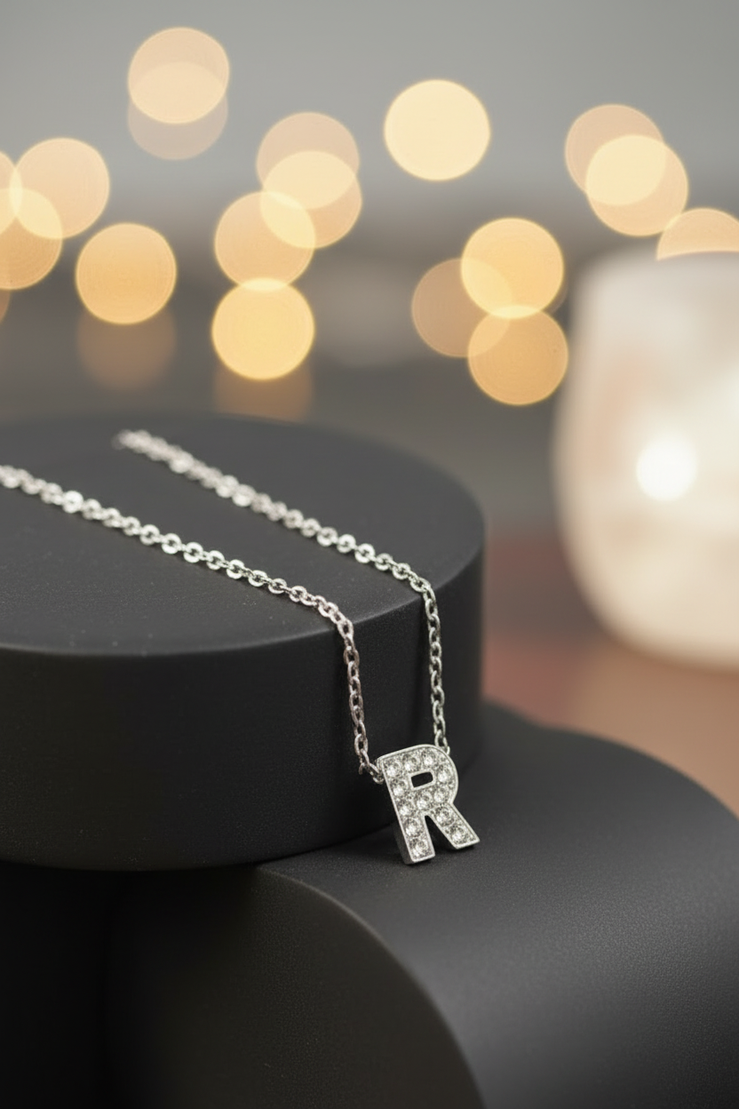 Crystal Beaded Silver Alphabet “R” Charm Locket in Gift Packing