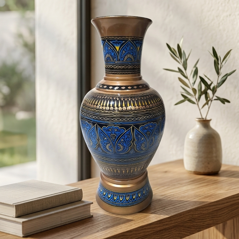 Hand Made Wooden Painted / Naqshi decorative Vase (without Flowers)