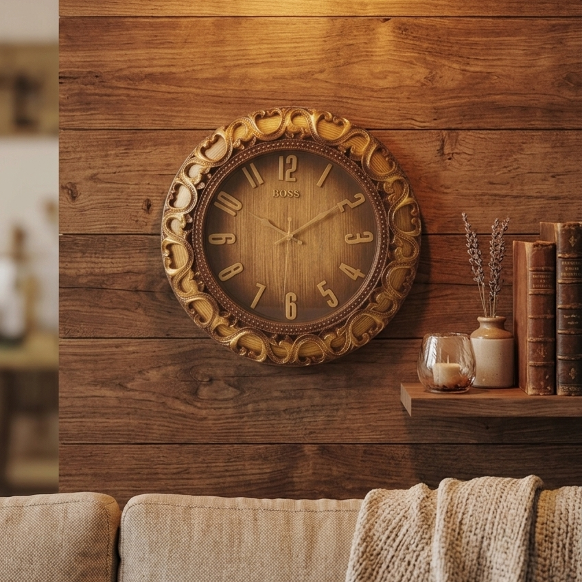 Brown Round Shape Wall Clock (Brand : BOSS)