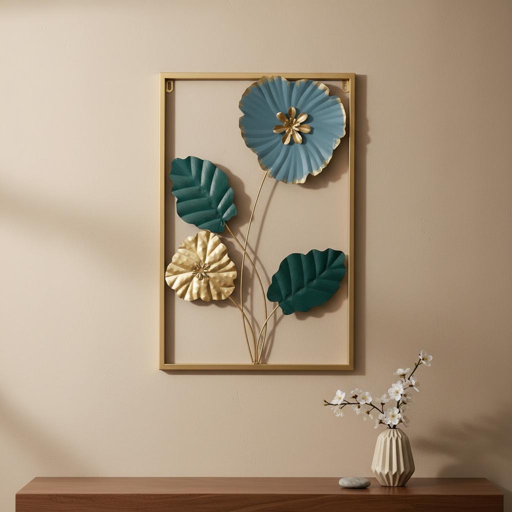 Golden Metallic Rectangular 3d Flowers Wall Décor