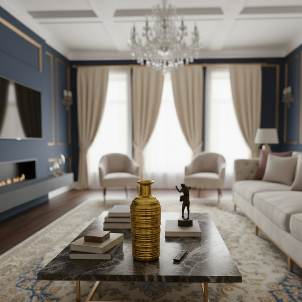 Golden Resin Vase Bottle Shape - Horizontal Lines (without Flowers)