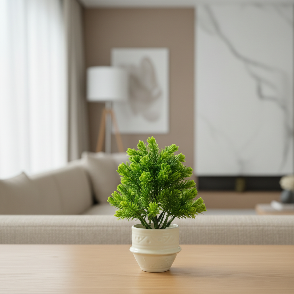 White Ceramic Pot with Classic Green Plant