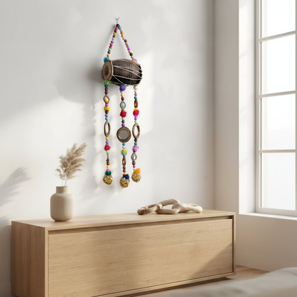 Handmade Traditional Wall Hanging - Drum with Beaded Strings (Style-1)