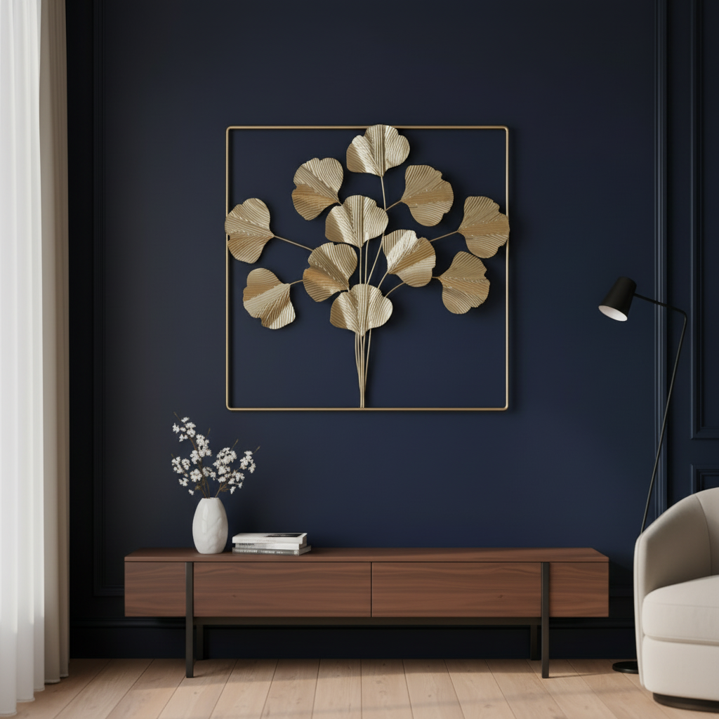 Golden Metallic Square 3d Flowers Wall Décor