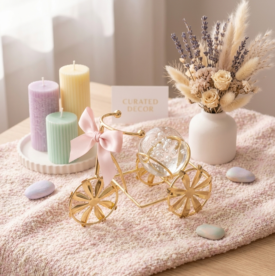 Crystal Ball on a Classic Golden metallic Tricycle