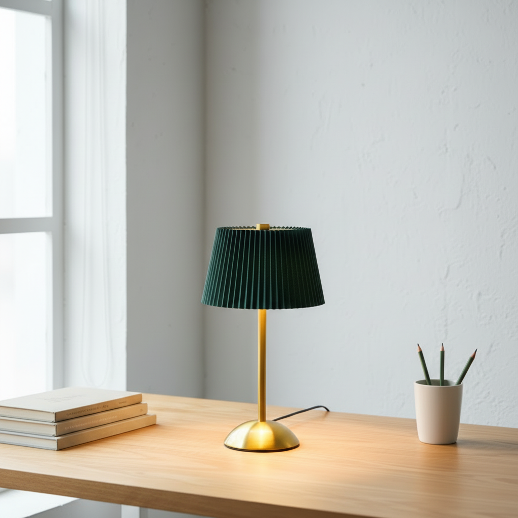 Golden LED Lamp with Green and Black Umbrella Shape Top – 3 Light Colours, Portable, Rechargeable, Touch Sensor