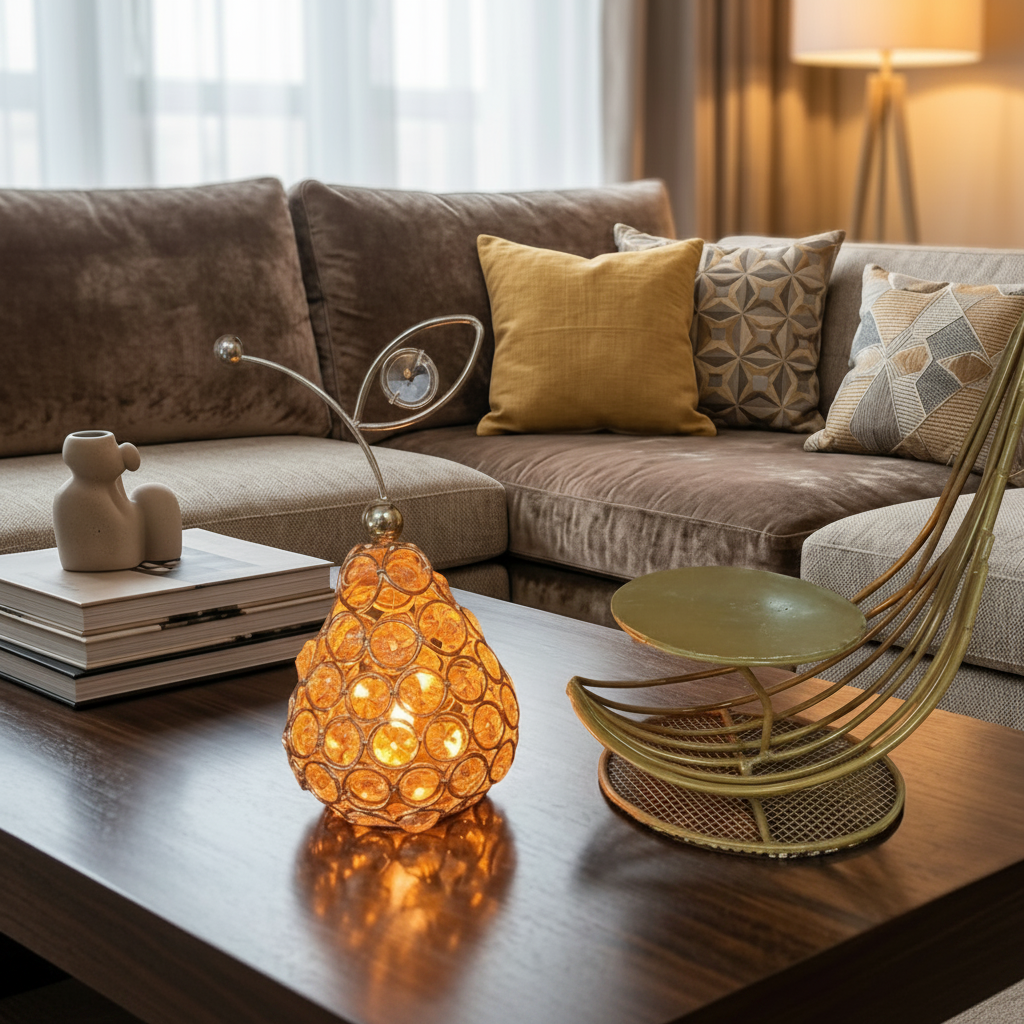 Peer Shape Crystal Table Décor with Flameless LED Candle on Metallic Boat Sail Stand