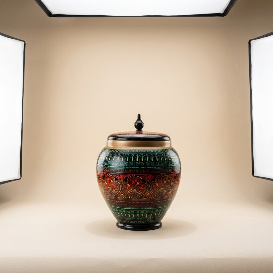 Turquoise-Red-Black Wooden Artistic Naqshi Candy Jar