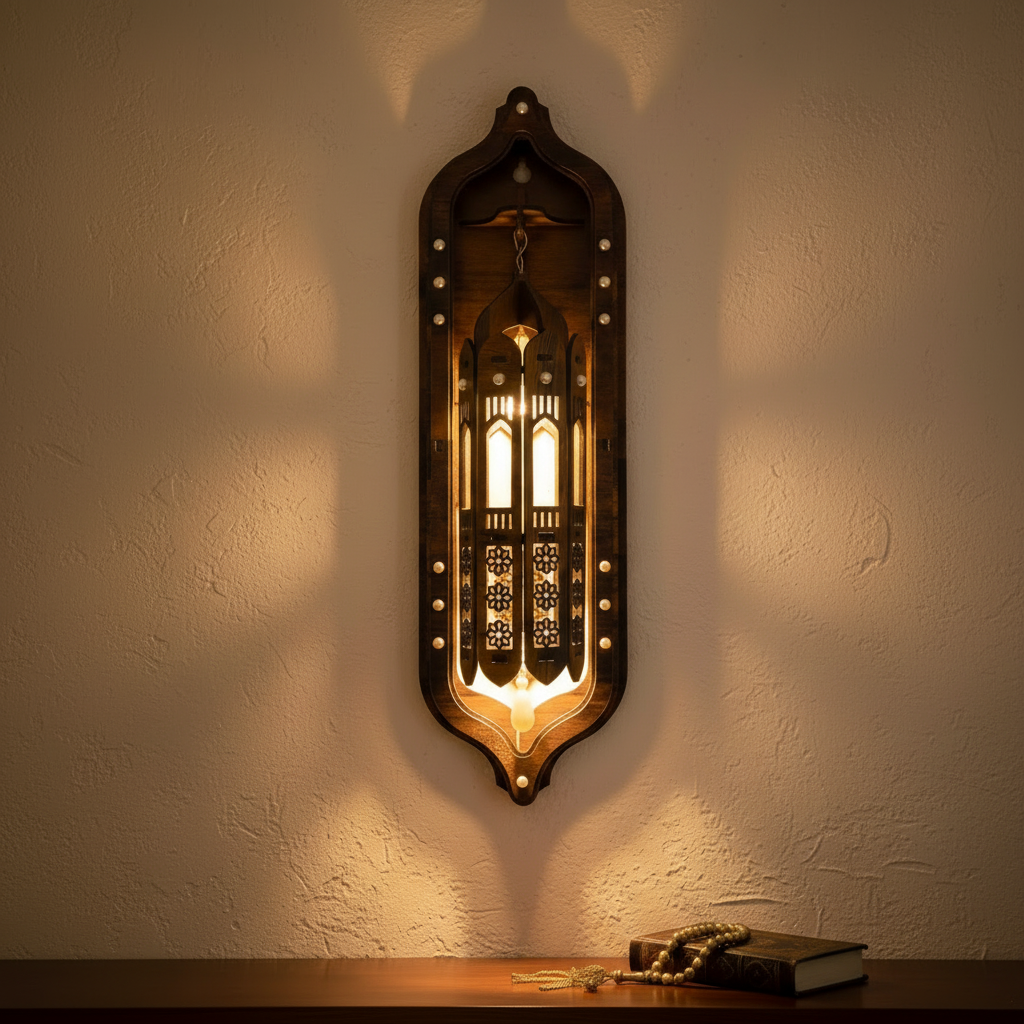 Dark Brown Wooden Wall Décor Hanging LED Lamp (01 Piece)