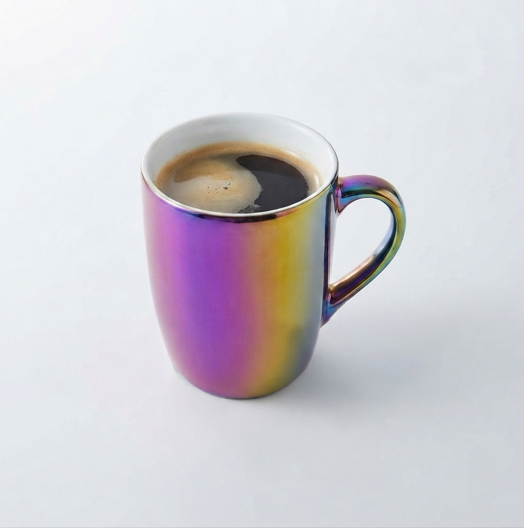 Golden Rainbow Ceramics Coffee Mug with Stirring Spoon