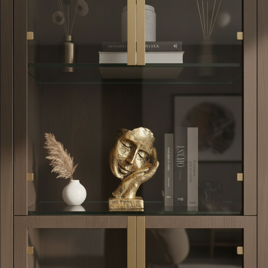 Golden-Black Vintage look Silent Face Sculpture with Hand on Ear & Cheek