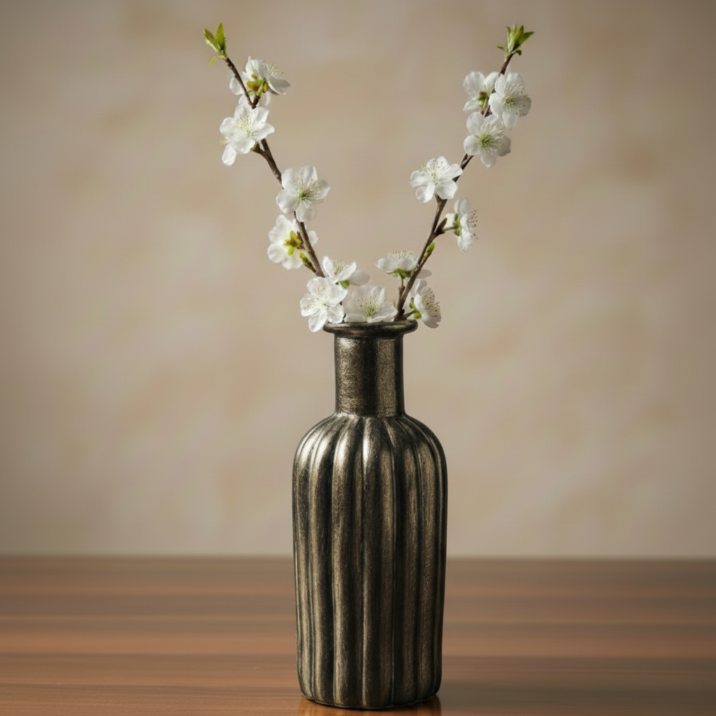 Antique Golden Resin Vase Bottle Shape - Vertical Lines (without Flowers)
