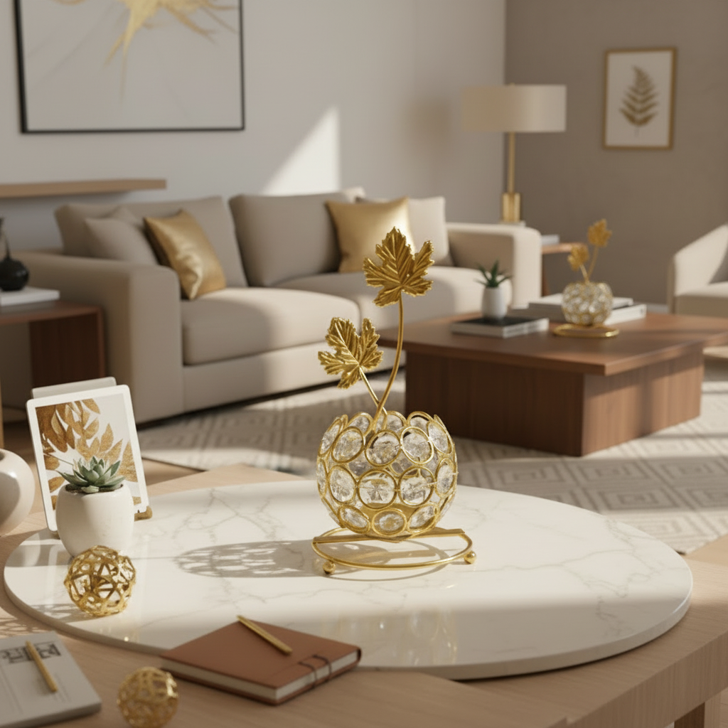 Golden Crystal Beaded Candle Holder (with LED Candle)