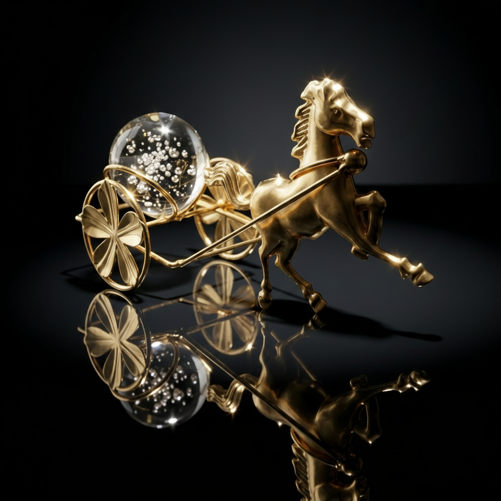Crystal Ball on a Classic Golden metallic Horse Cart