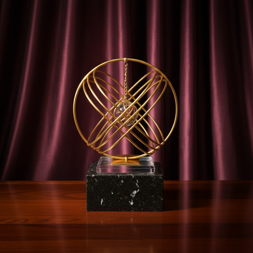 Golden Metal Armillary Sphere with Crystal Pendulum